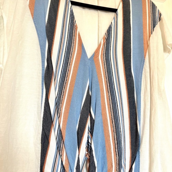 Zara White Short Sleeve Front Tie Top with Stripes - Picture 2 of 4